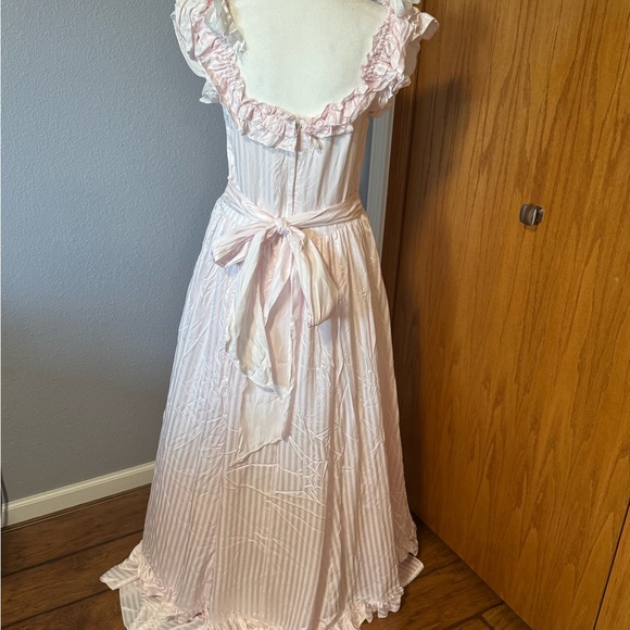 Vintage 80s Victorian Style Layers Light Pink Striped Ruffled Gunne Sax Dress 8 - Picture 5 of 13
